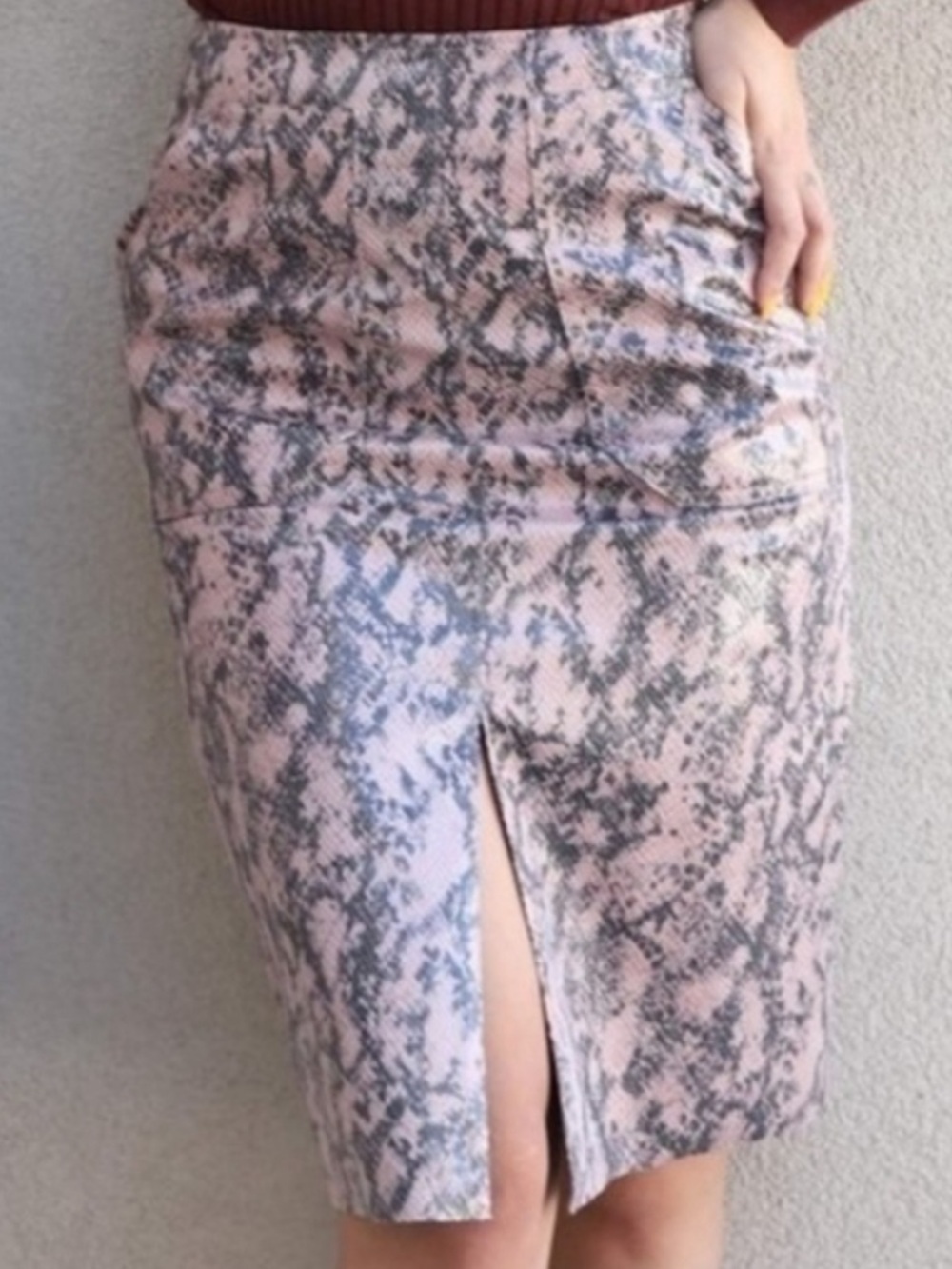 Anthropologie Moon River NEW Pink Black Faux Snake Pencil Skirt Patch Pockets M